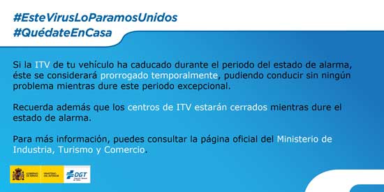 Si la ITV de tu vehículo ha caducado durante el periodo del estado de alarma, éste se considerará prorrogada temporalmente pudiendo conducir sin ningún problema mientras dure este period0 excepcional.