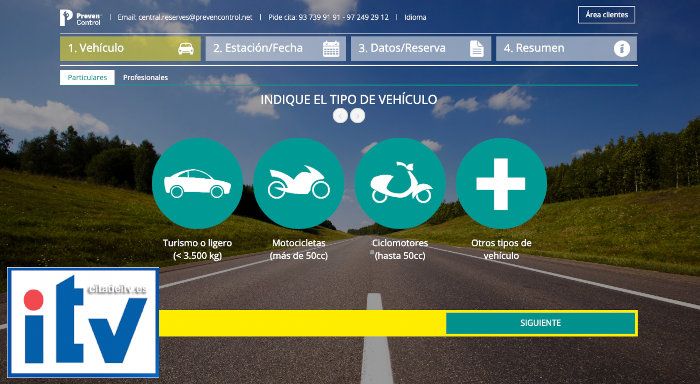 Cita Previa ITV Preven Control : Paso 2, elegir tipo de vehículo