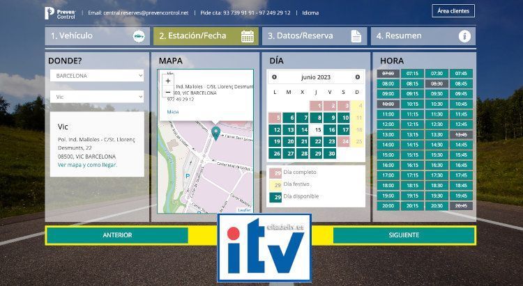 Cita Previa ITV Preven Control : Paso 3, elegir provincia, estación de ITV, fecha y hora